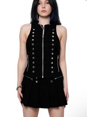 Black Military-Style Zip Tank Top